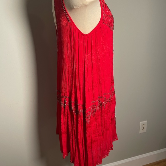 Free people red beaded open back dress / holiday size small - Picture 8 of 8